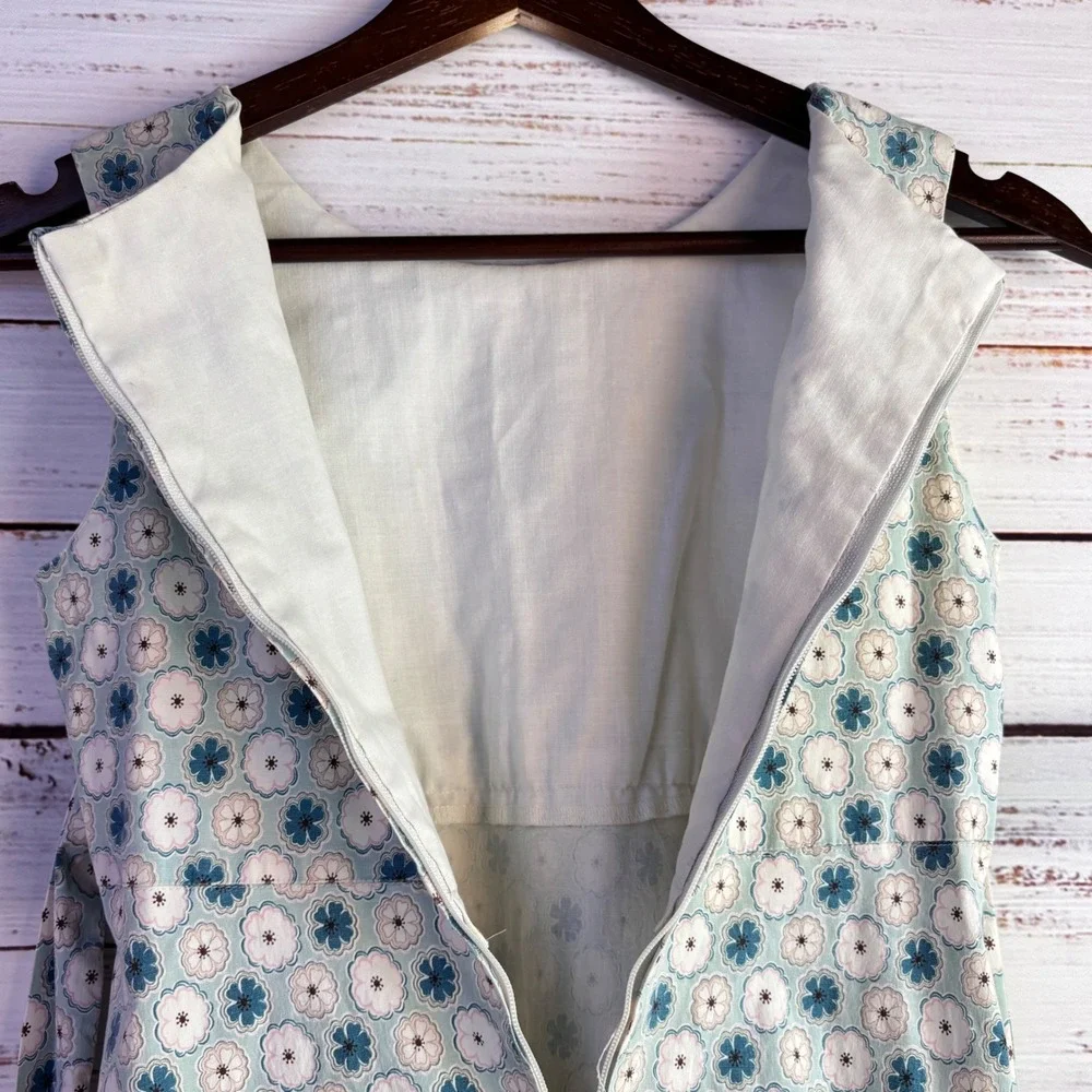 Handmade‎ Vintage Floral Sleeveless Dress Kids 10 Blue Pink Cottagecore Retro